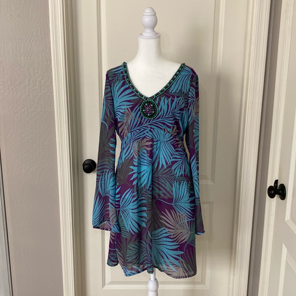 Turquoise Dress with Beaded neckline